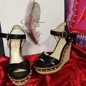 Jessica Simpson hemp wedges with pearl studs size 5.5